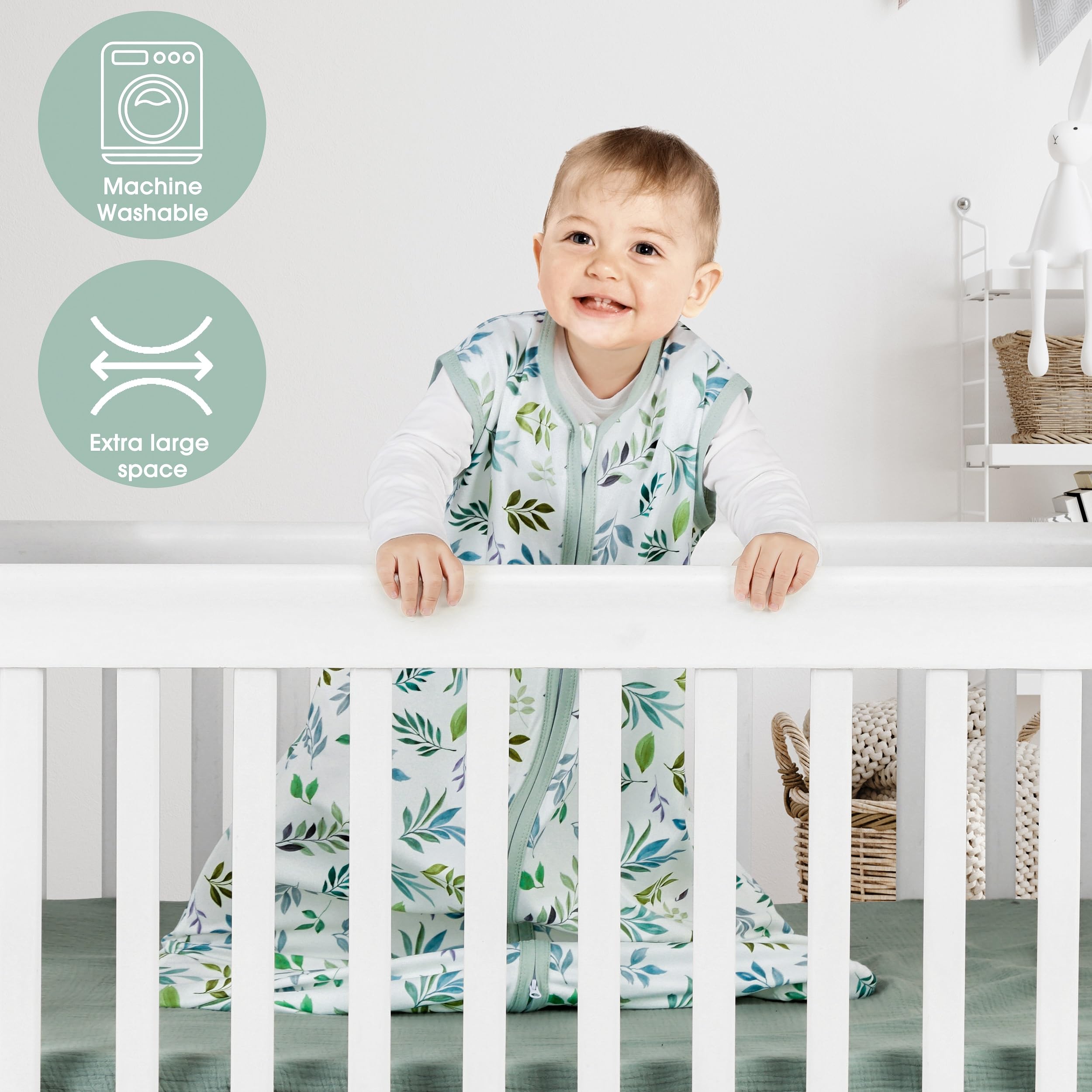 BSTOPPT sleep sack highlights arm and neck openings and roomy leg space.