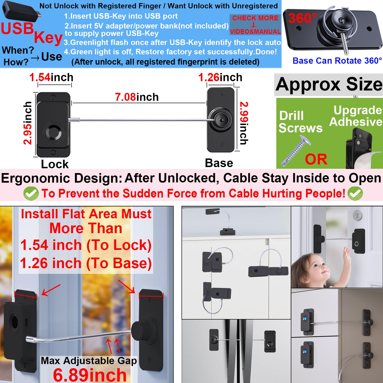 Bstsilver fingerprint lock drill install on fridge for durable security.