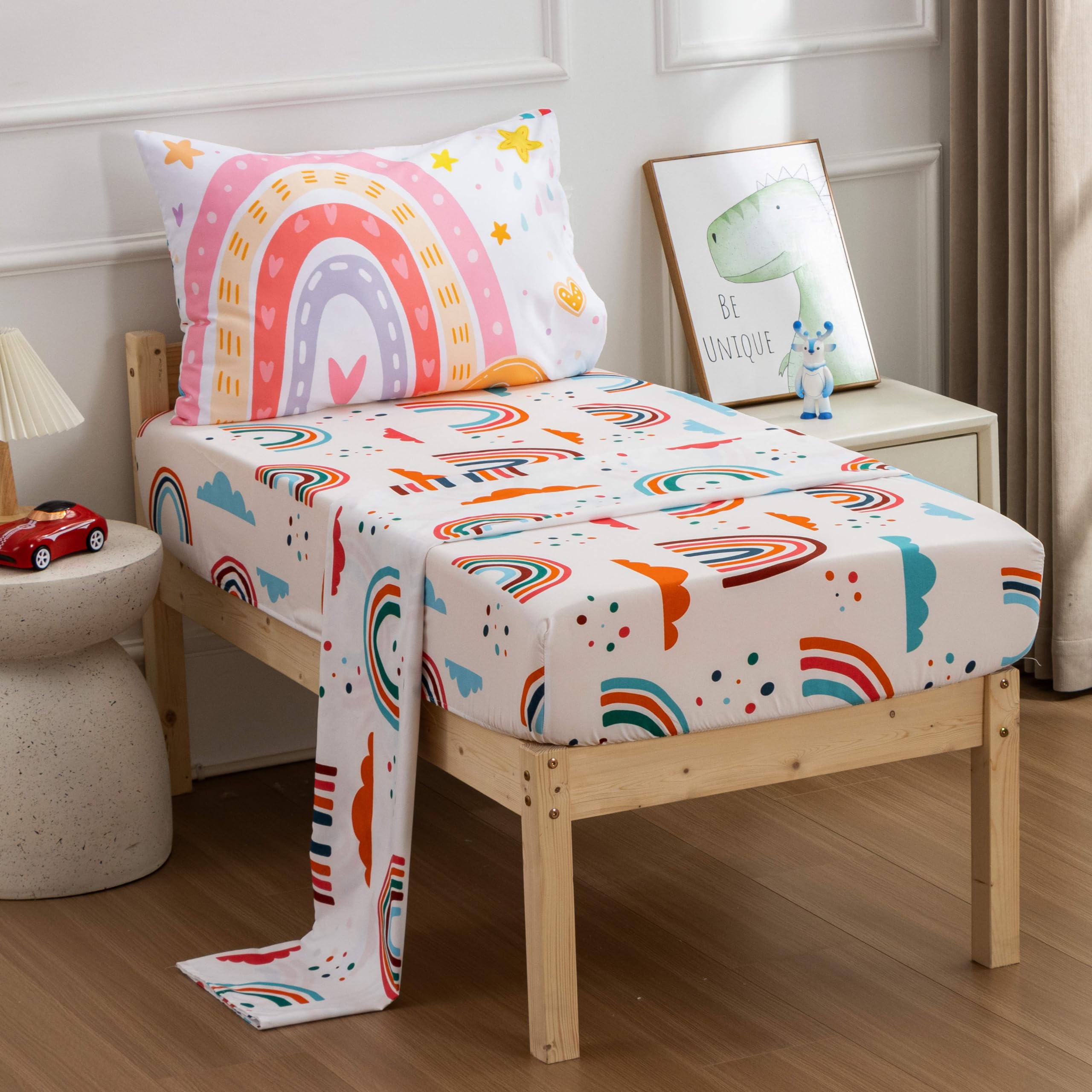 Btargot pillowcase with rainbow heart pattern highlights easy care bedtime