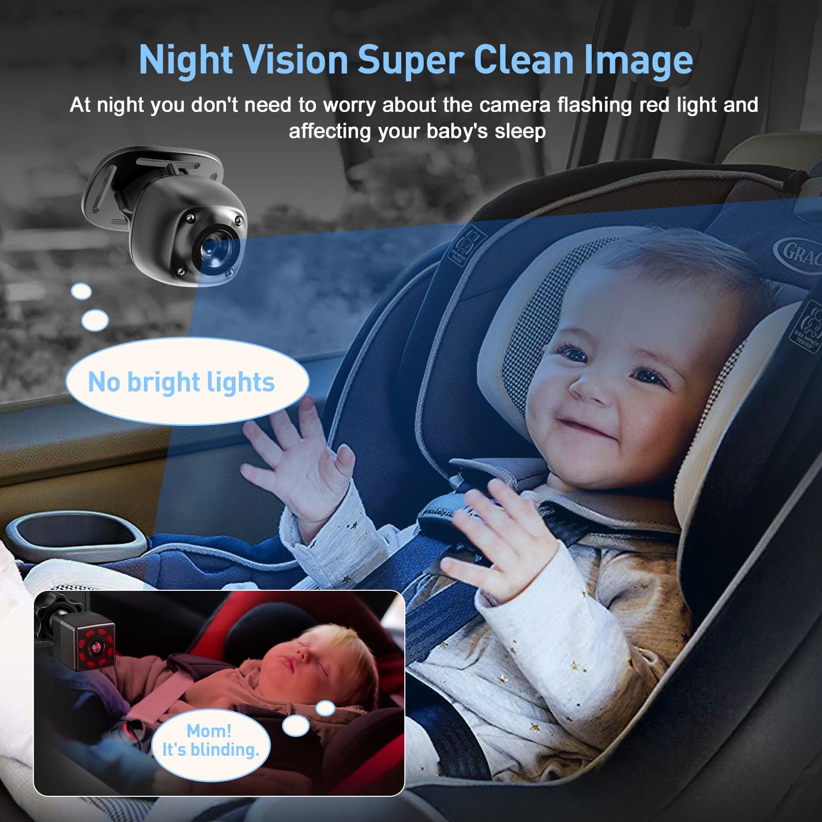 BTLMEMO backseat camera wide-angle captures 360-degree view for monitoring two infants