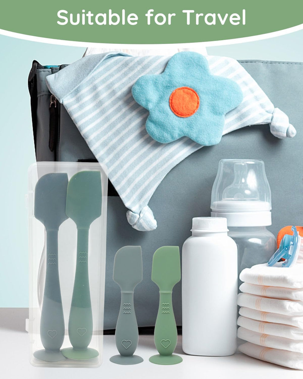 btrfe ergonomic silicone spatula for cream application on baby skin.