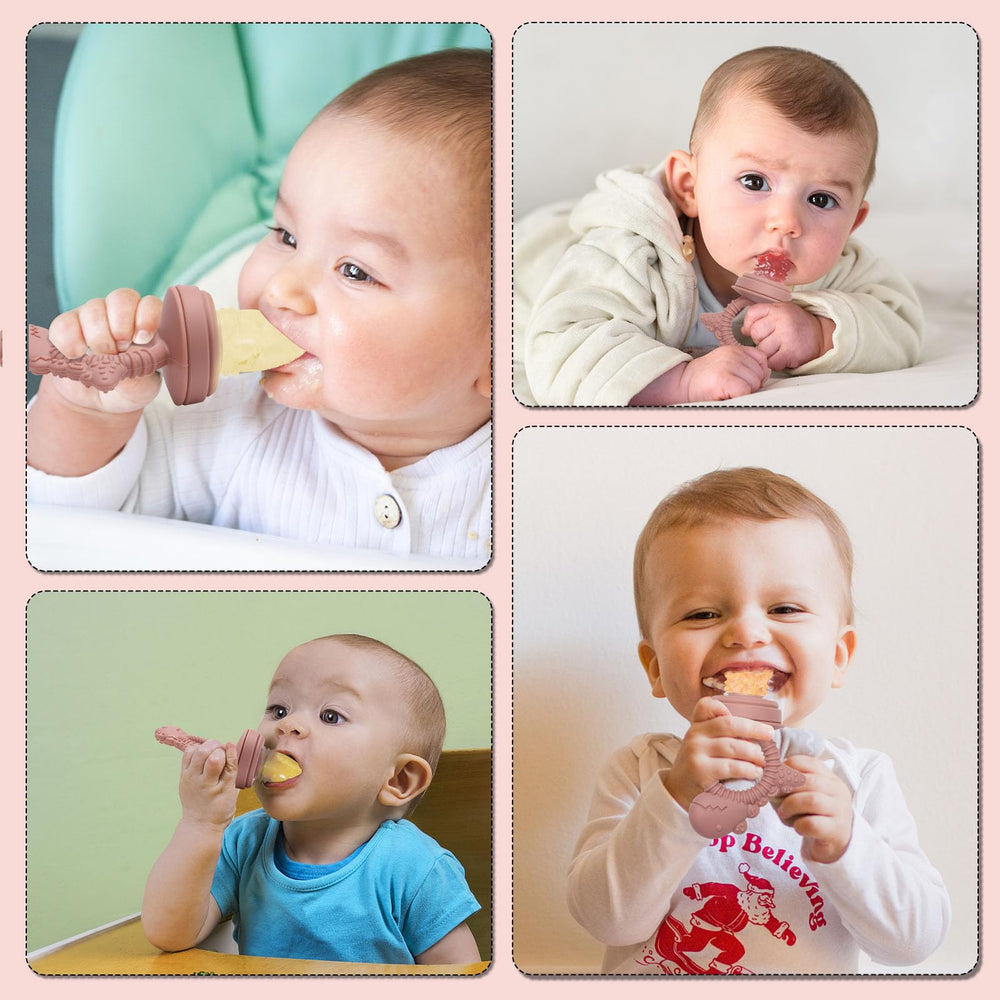 btrfe silicone baby feeder set supports teething-friendly self feeding experiences.