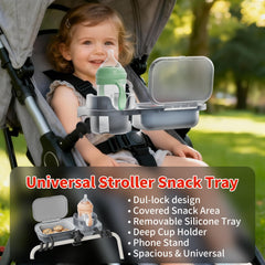 btrfe universal stroller snack tray silicone arms adjustable fit for most poles