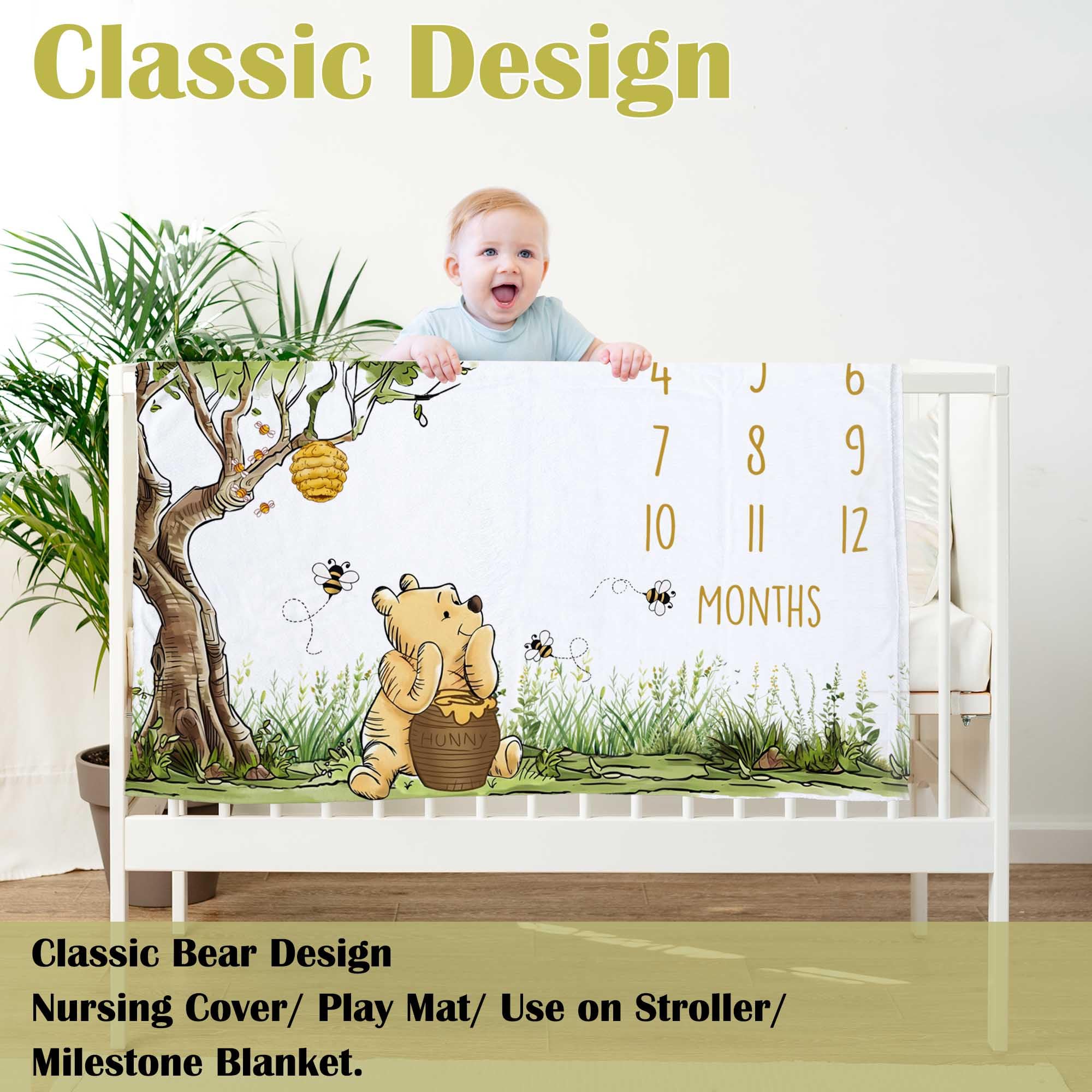Bttwkco Classic Winnie milestone blanket growth year layout showcases monthly progression.