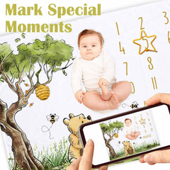 Bttwkco Classic Winnie milestone blanket star marker detail emphasizes age-tracking with cute design.