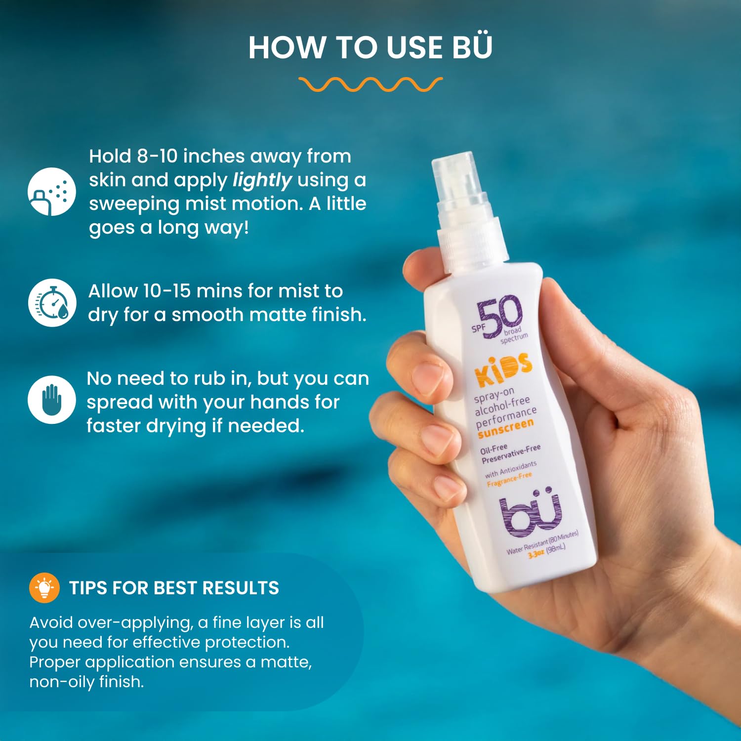 bu BU SPF 50 Kids Sunscreen is vegan with recyclable packaging.
