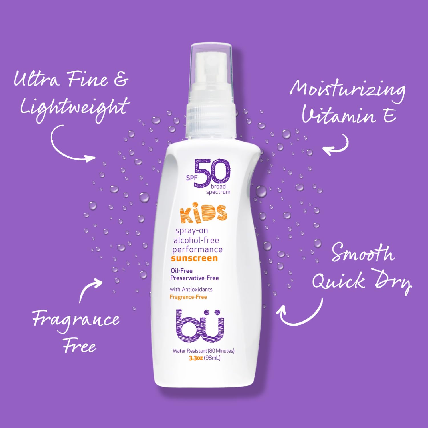 bu BU SPF 50 Kids Sunscreen offers up to 80 minutes water resistance.