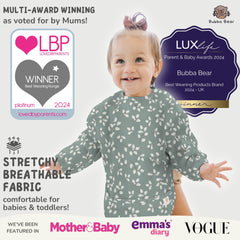 Bubba Bear bib with adjustable Velcro neck for growing toddlers.