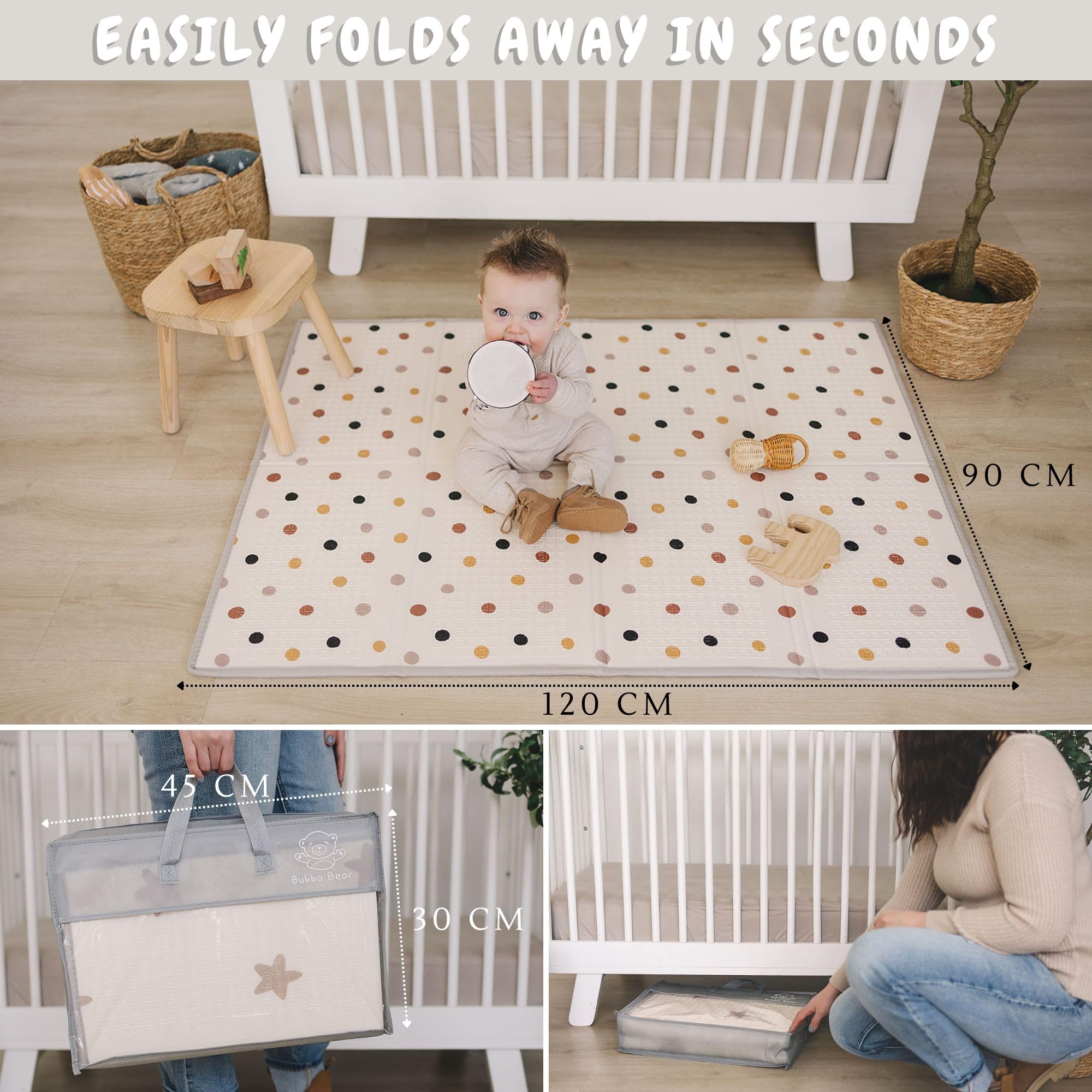 Bubba Bear baby play mat star-pattern design adds playful, stimulating backdrop.