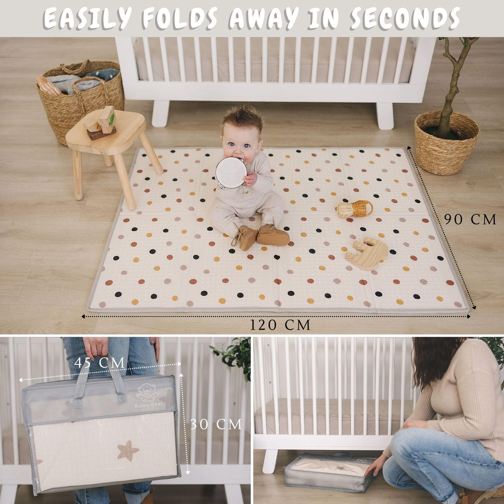 Bubba Bear baby play mat star-pattern design adds playful, stimulating backdrop.