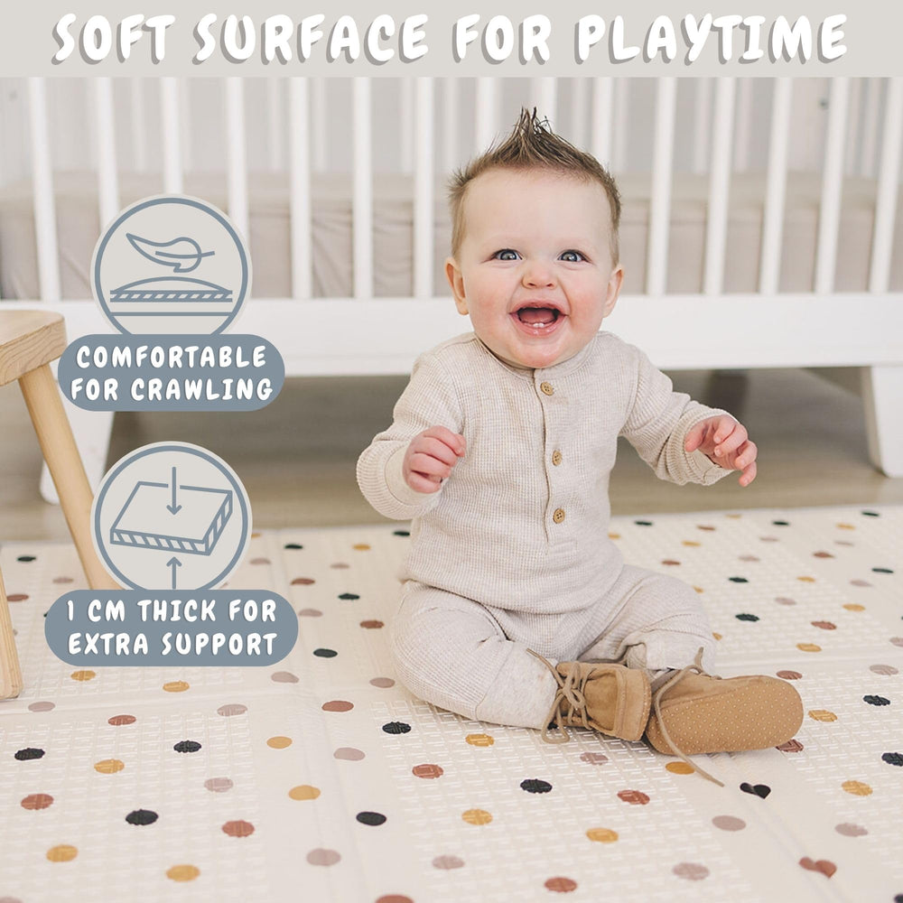 Bubba Bear baby play mat unfolded-size highlights generous crawling area for tummy time.