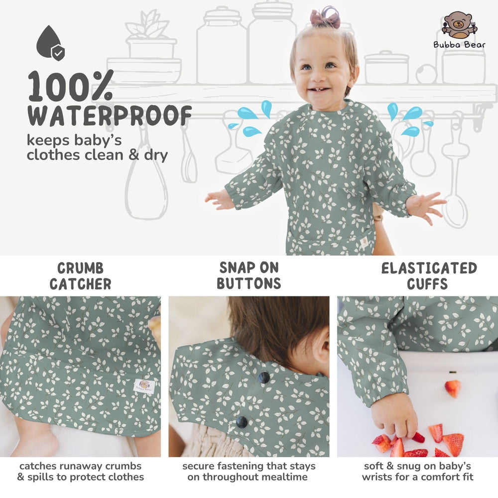 Bubba Bear catcher pocket helps contain spills during mealtime.