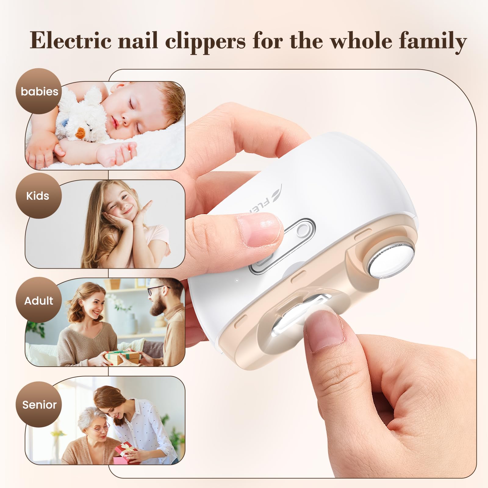 Bubbacare 2-in-1 nail grinder function image shows clipping and polishing in one tool.