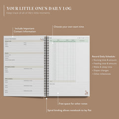 Bubbarino logbook inside pages show organized feeds and naps sections
