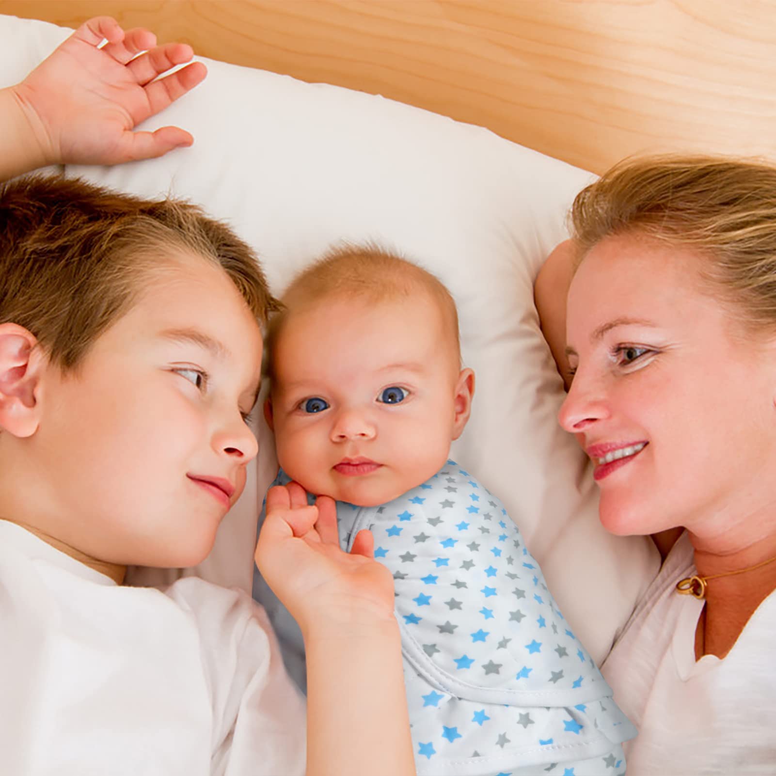 Bubble Bear 3pack swaddle blue packaging image communicates value and practicality.