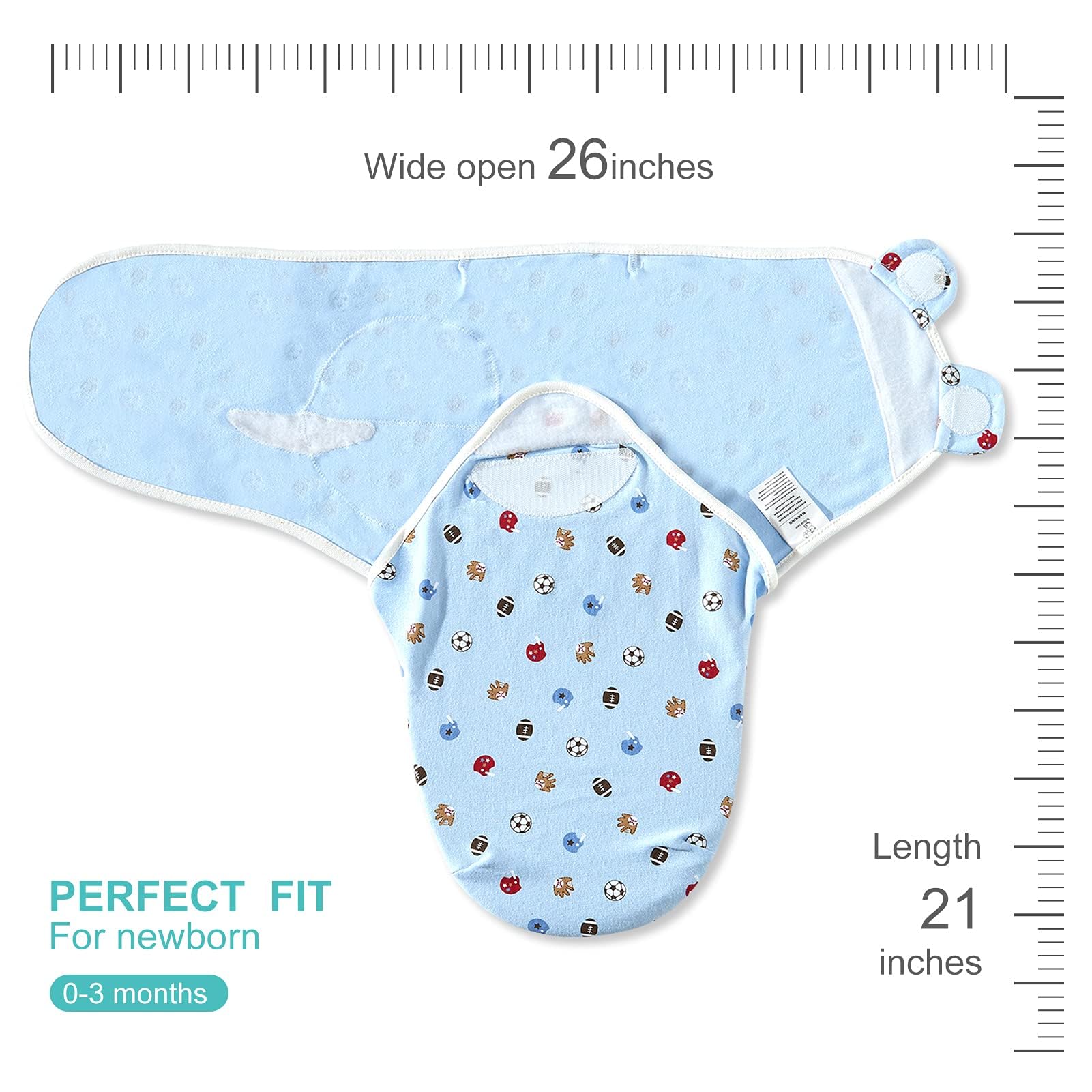 Bubble Bear soft cotton baby swaddle blue closeup highlights breathable fabric.
