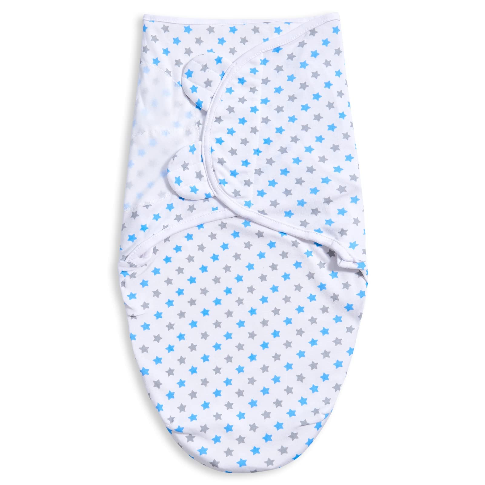 Bubble Bear swaddle blue size small 0-3months closeup shows snug fit.