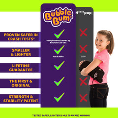 BubbleBum in-use backless booster - secure, comfortable ride for kids.