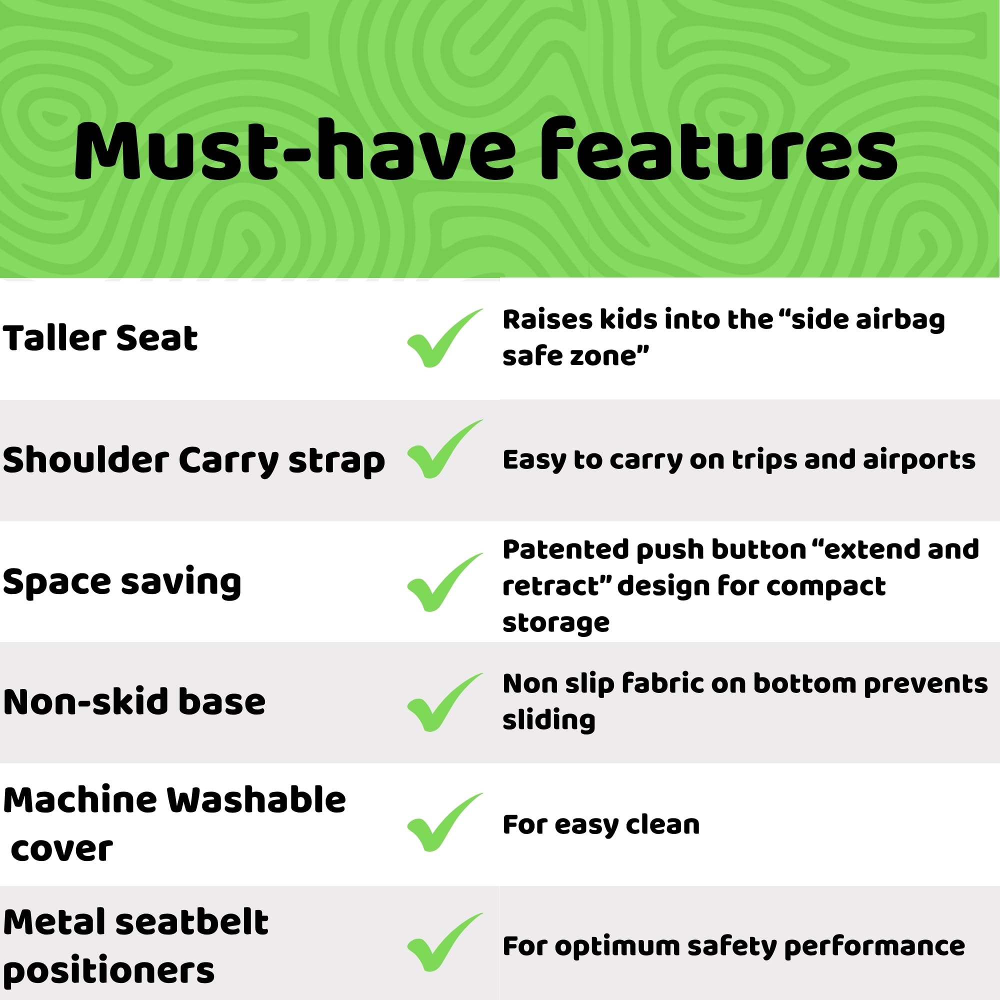 BubbleBum TelePort non-slip base keeps the booster stable on car seats.