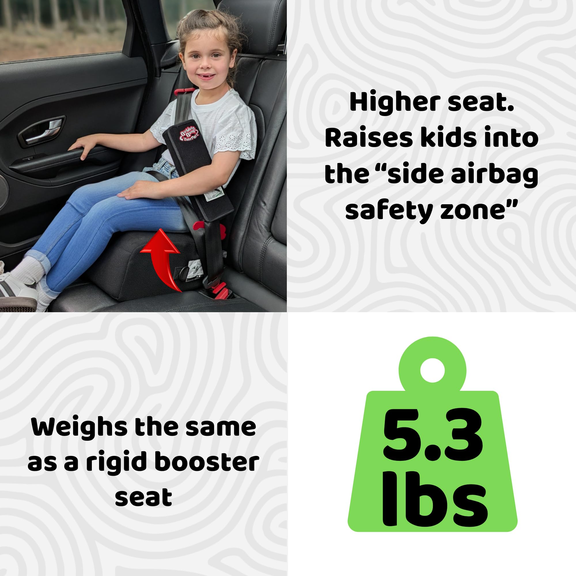 BubbleBum TelePort removable cover is machine-washable for easy cleaning.