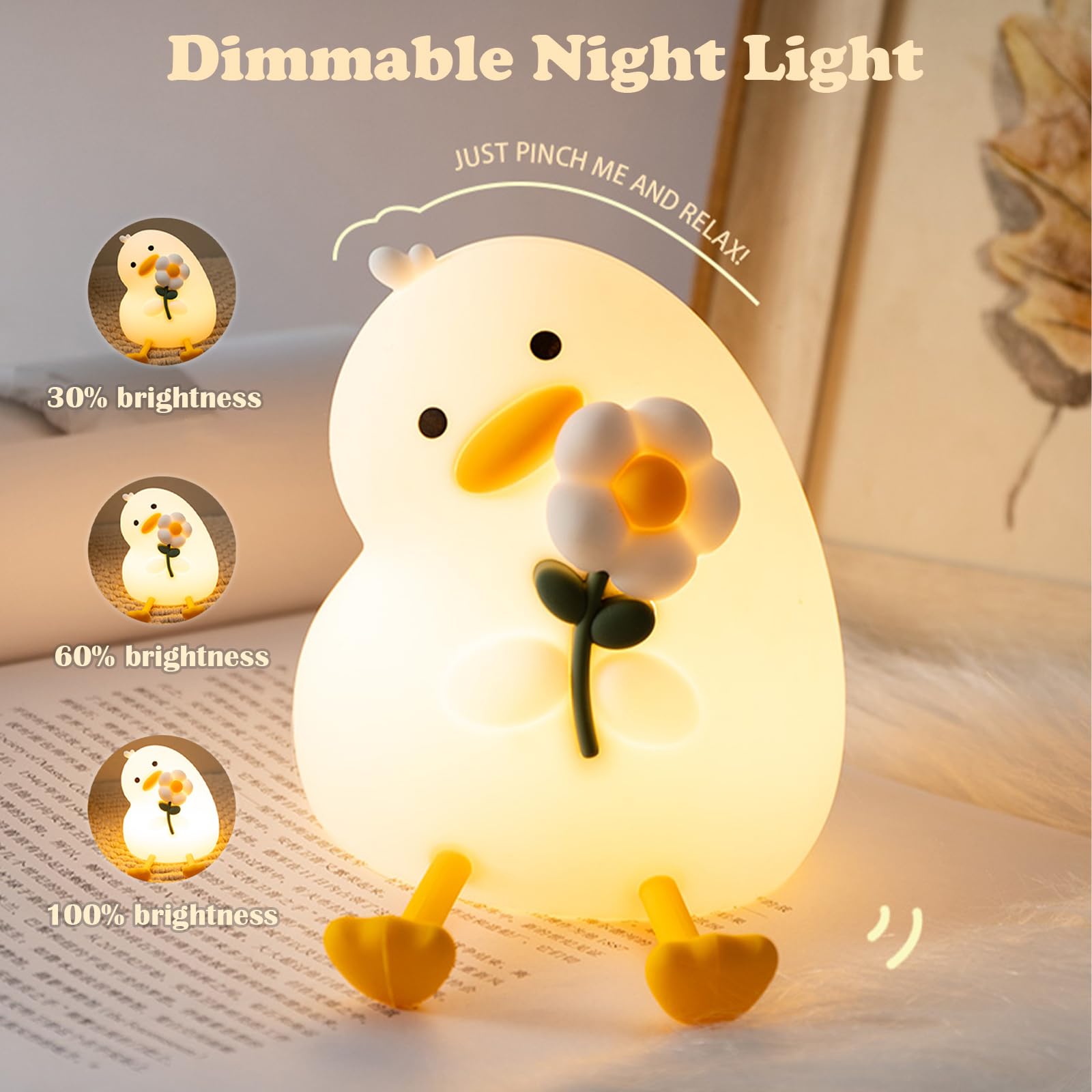 Bubbleimage night light duck hold phone: built-in stand for hands-free use.