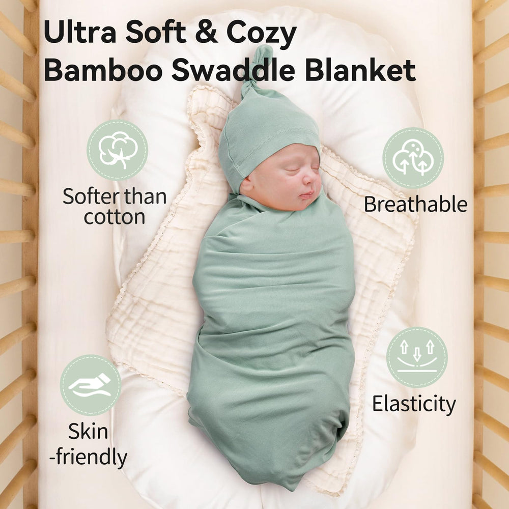 BubblePanda swaddle on infant demonstrates gentle stretch and snug wrap.