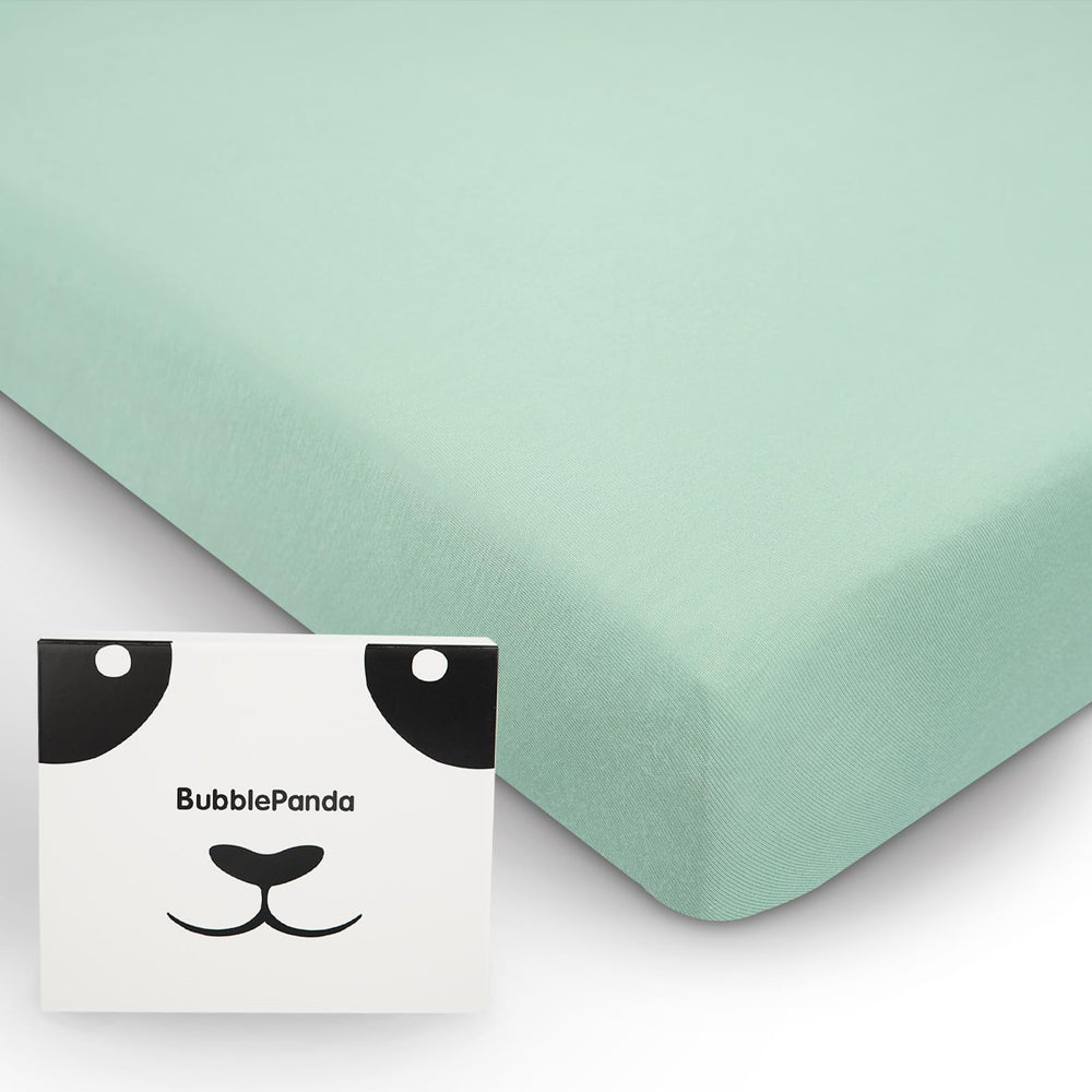 BubblePanda bamboo crib sheet soft close-up shows buttery-soft fabric for baby sleep comfort.