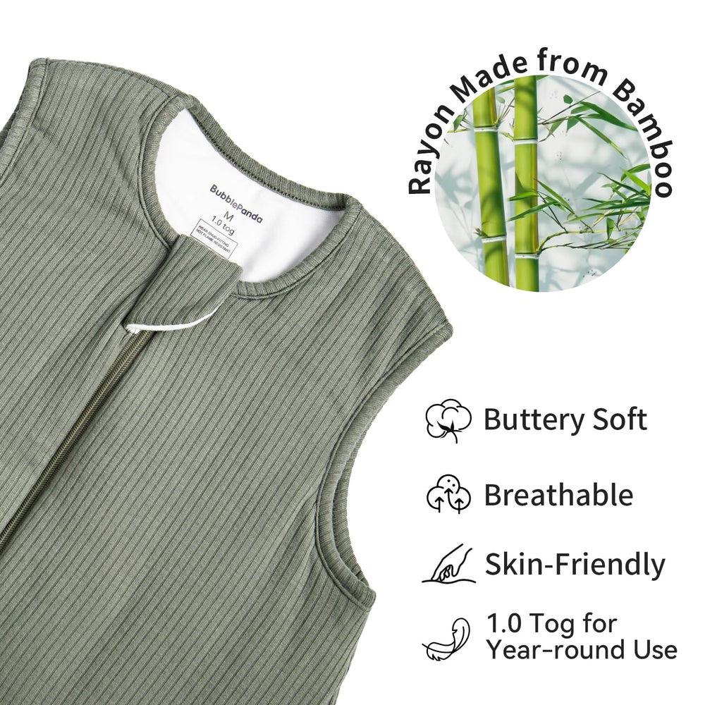 BubblePanda bamboo sleep sack with 2-way zipper enables easy midnight diaper changes.