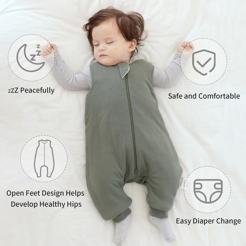 BubblePanda bamboo sleep sack leg room supports growth while staying warm.
