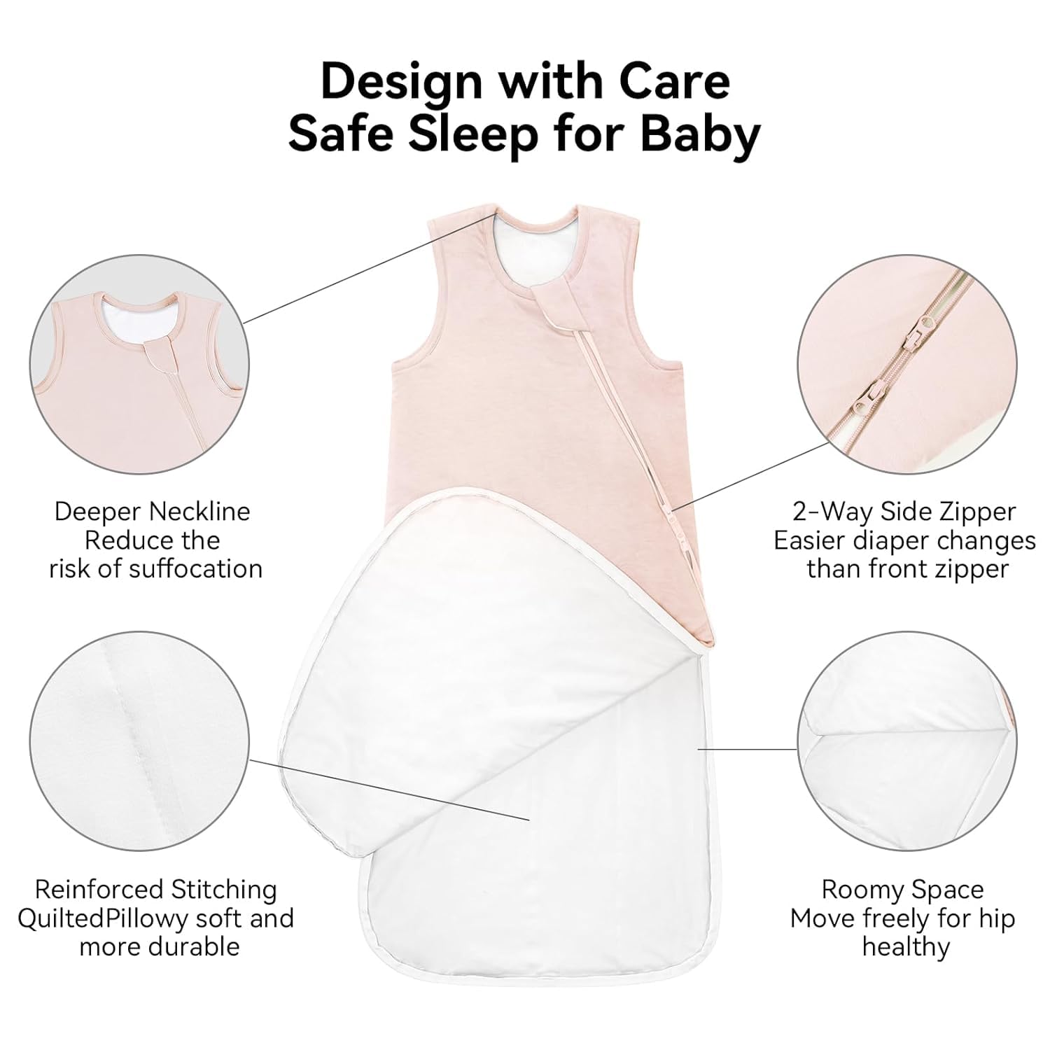 BubblePanda bamboo sleep sack neckline-safety feature prevents loose fabric near face.