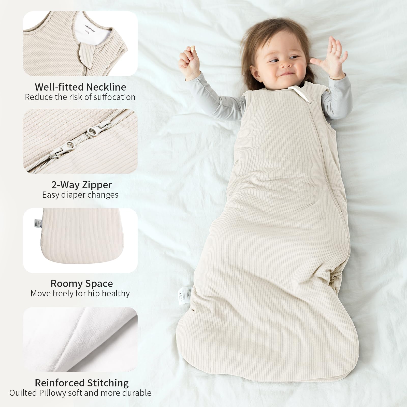 BubblePanda sleep sack neck opening designed for comfortable properly sized wear