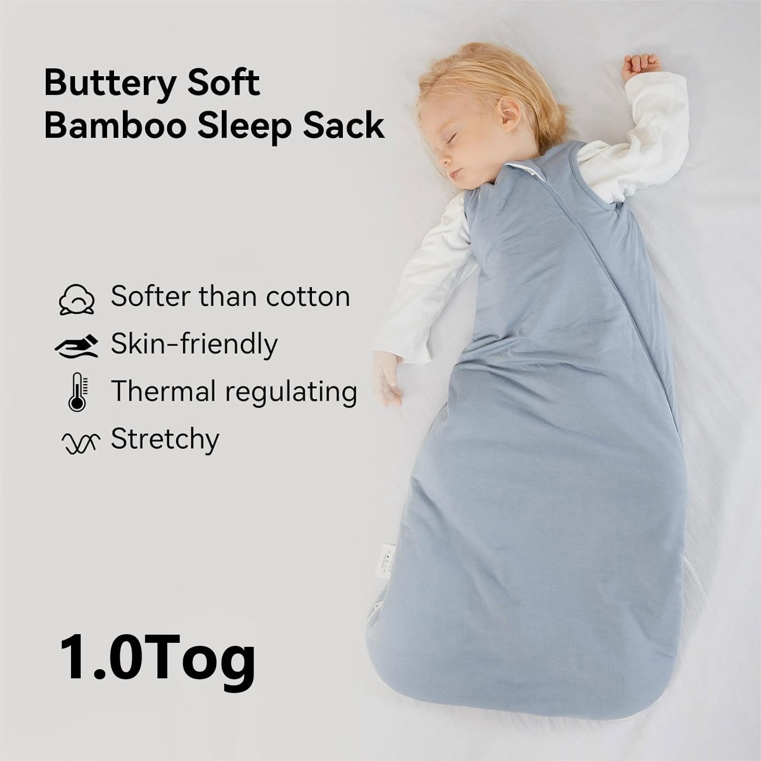 BubblePanda rayon sleep sack 2way-zipper shows easy diaper changes while keeping baby cozy.