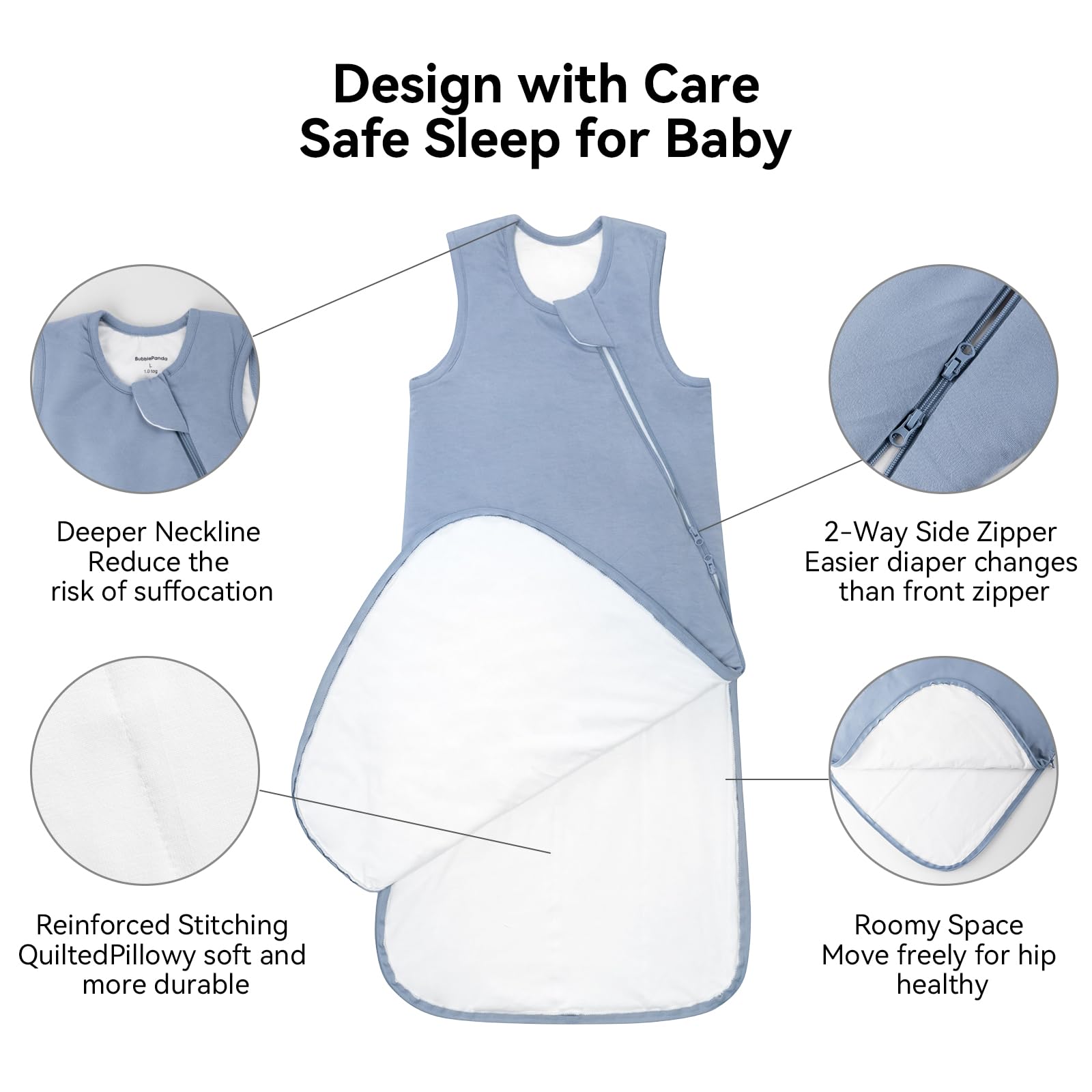 BubblePanda rayon bamboo fabric highlights breathable, moisture-wicking material for year-round comfort.