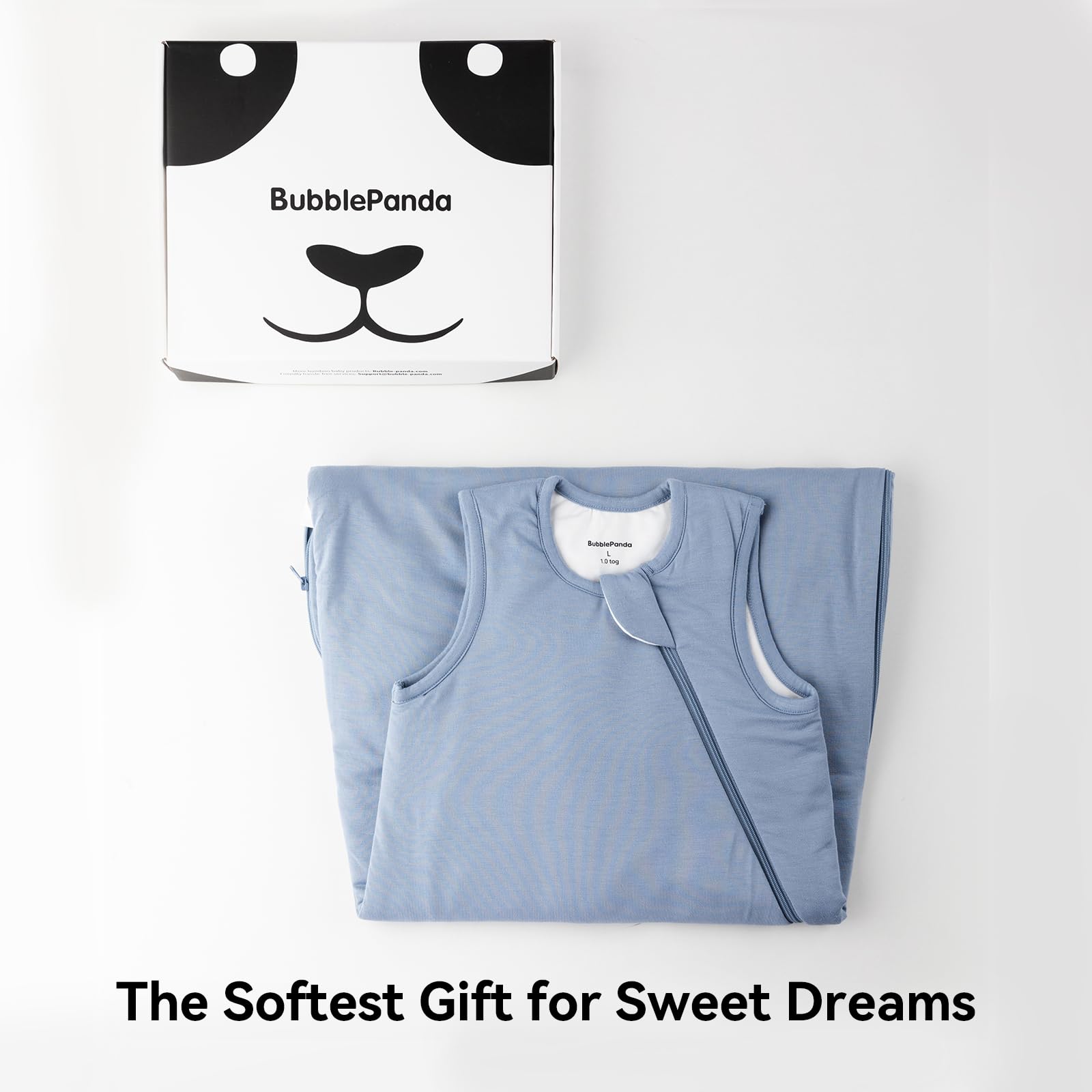 BubblePanda sleep sack frog-legged-design showcases roomy legs for natural movement and hip-friendly positioning.