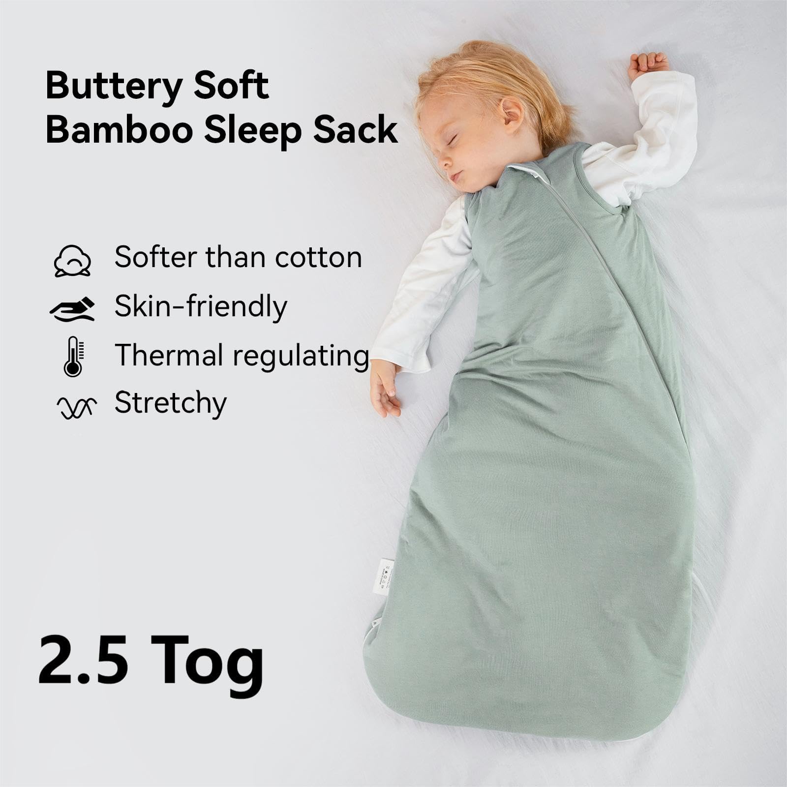 BubblePanda rayon sleep sack zipper closeup demonstrates safe 2-way zipper for easy night changes.