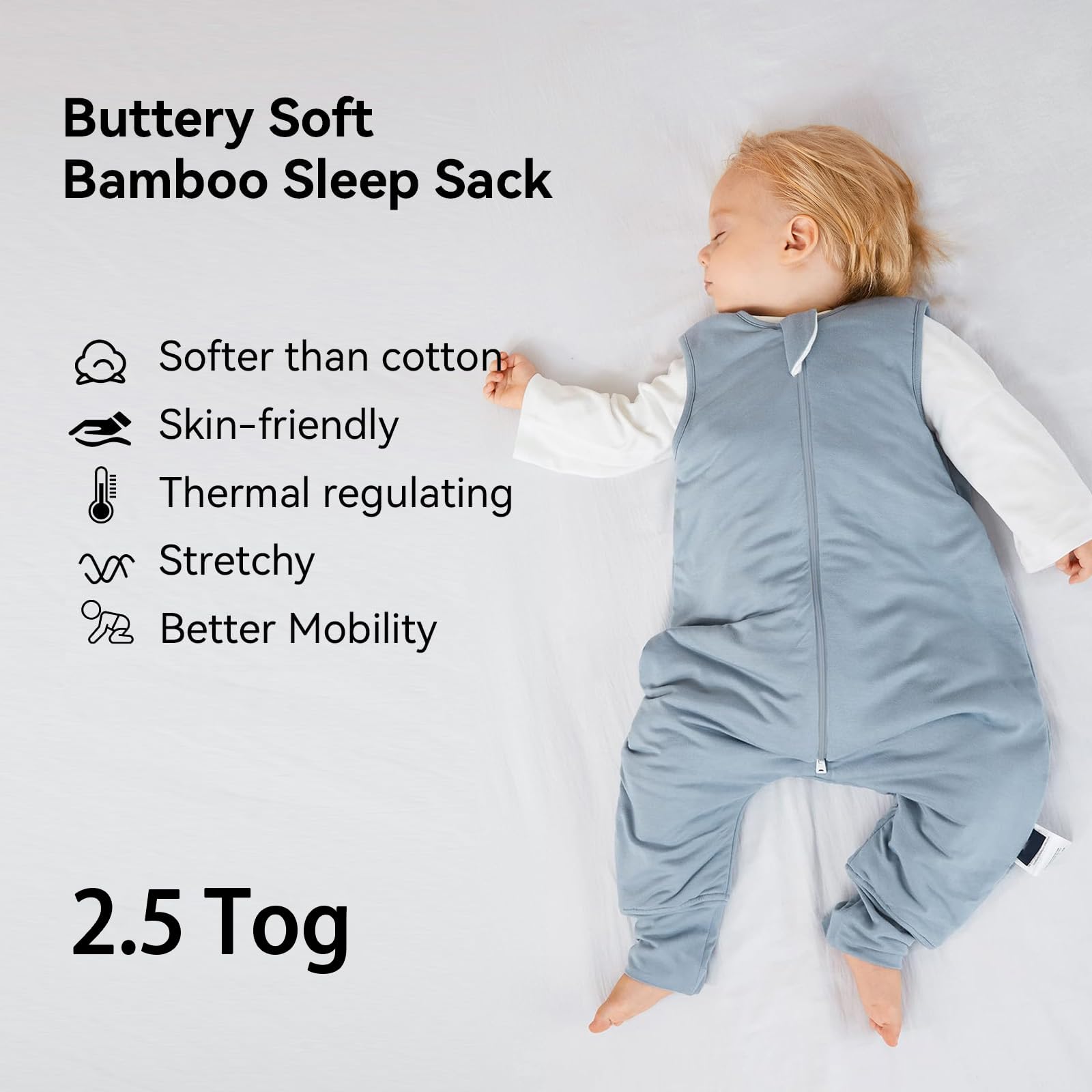 BubblePanda sleep sack two-way zipper enables easy night changes.