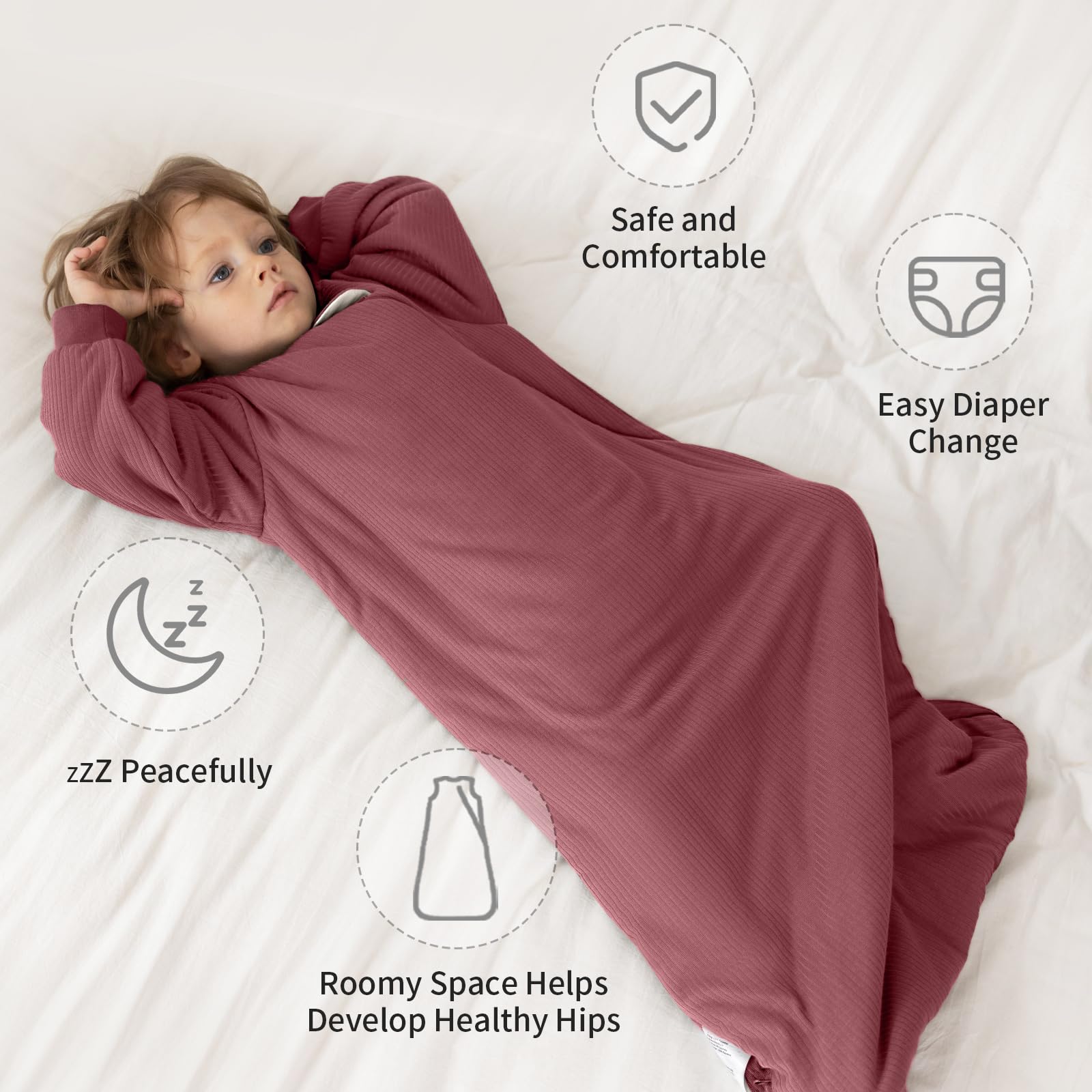 BubblePanda sleep sack bamboo rayon breathability helps regulate temperature and reduce sweating.