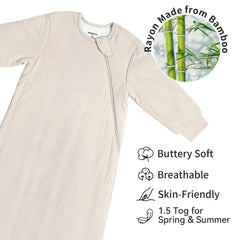 BubblePanda sleep sack bamboo rayon knit highlights breathable, moisture-wicking fabric.