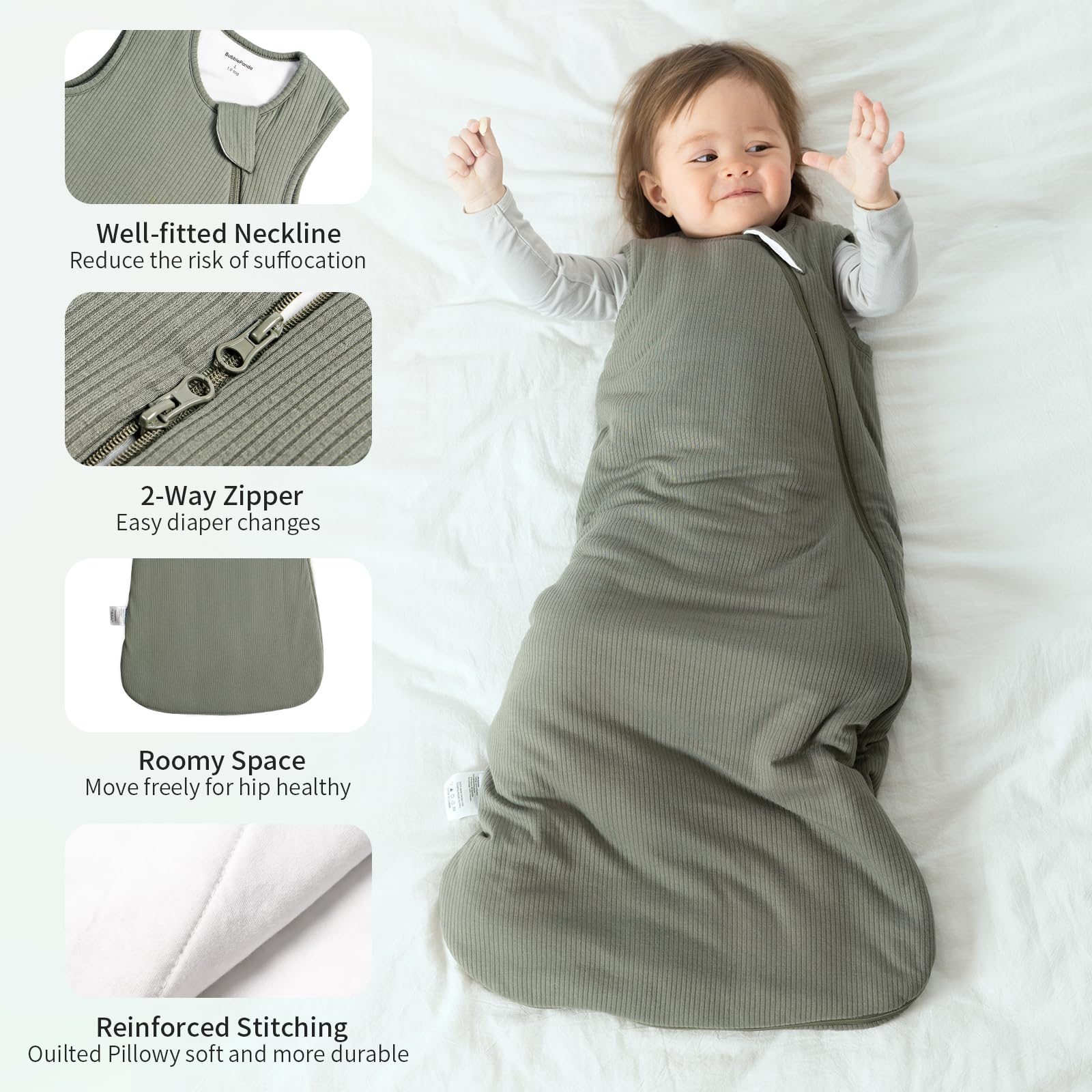 BubblePanda sleep sack zipper protector keeps baby safe and face-free.
