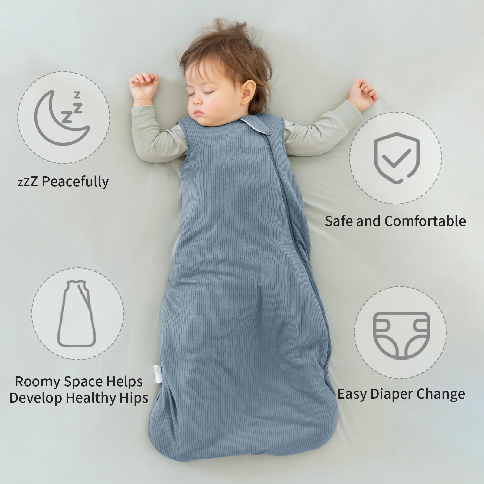 BubblePanda sleep sack roomy leg area supports frog-leg sleep.