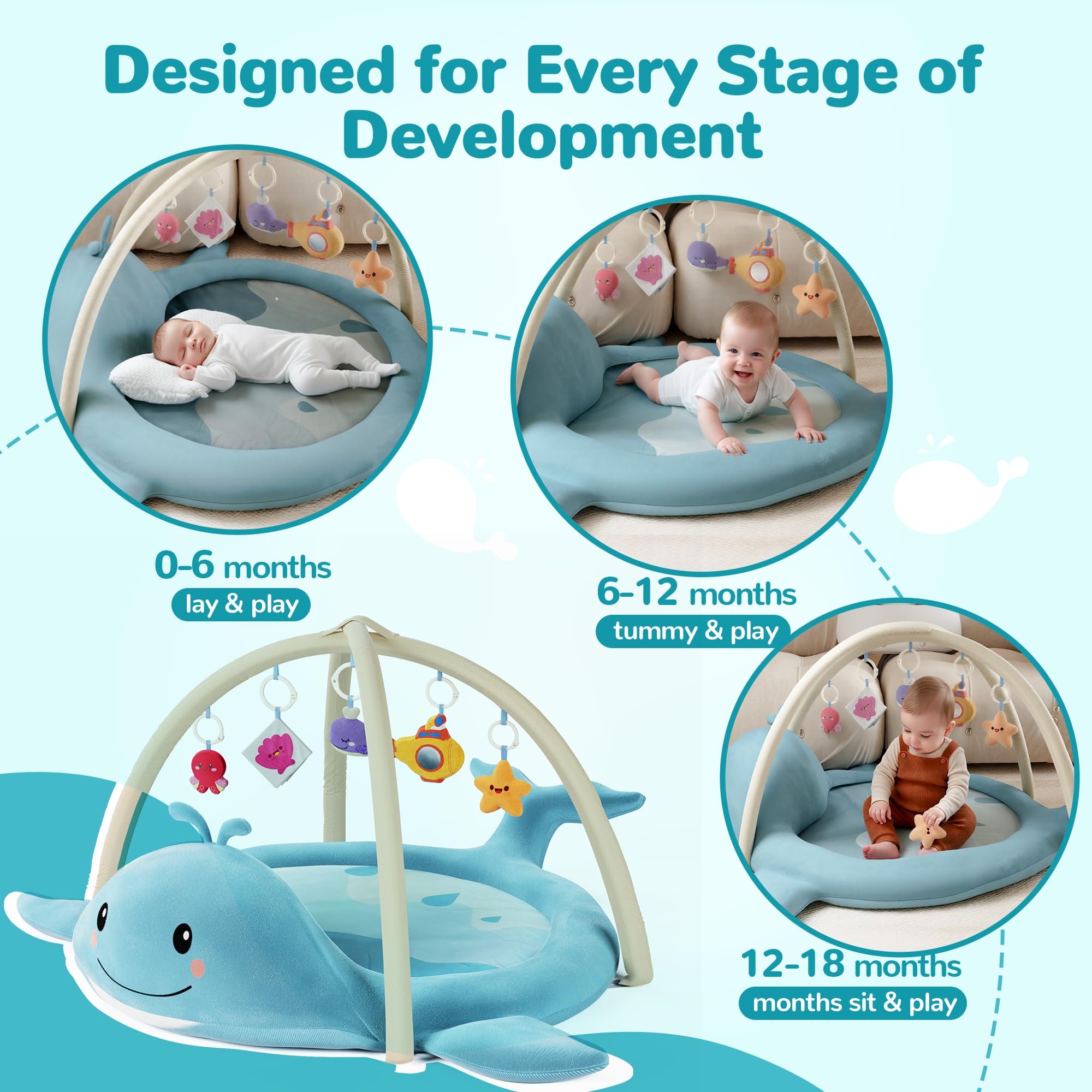 BubblinHome eye level tummy time toys at baby's view for engagement