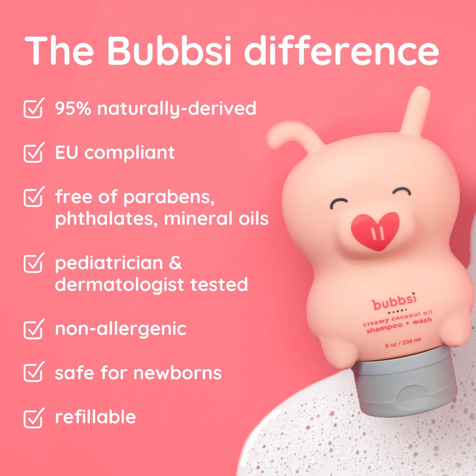 Bubbsi Refillable bottle with piggy design for sustainable bath time
