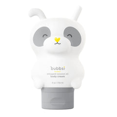 Packaging of Bubbsi whipped coconut oil lotion highlights gentle hydration for sensitive skin.
