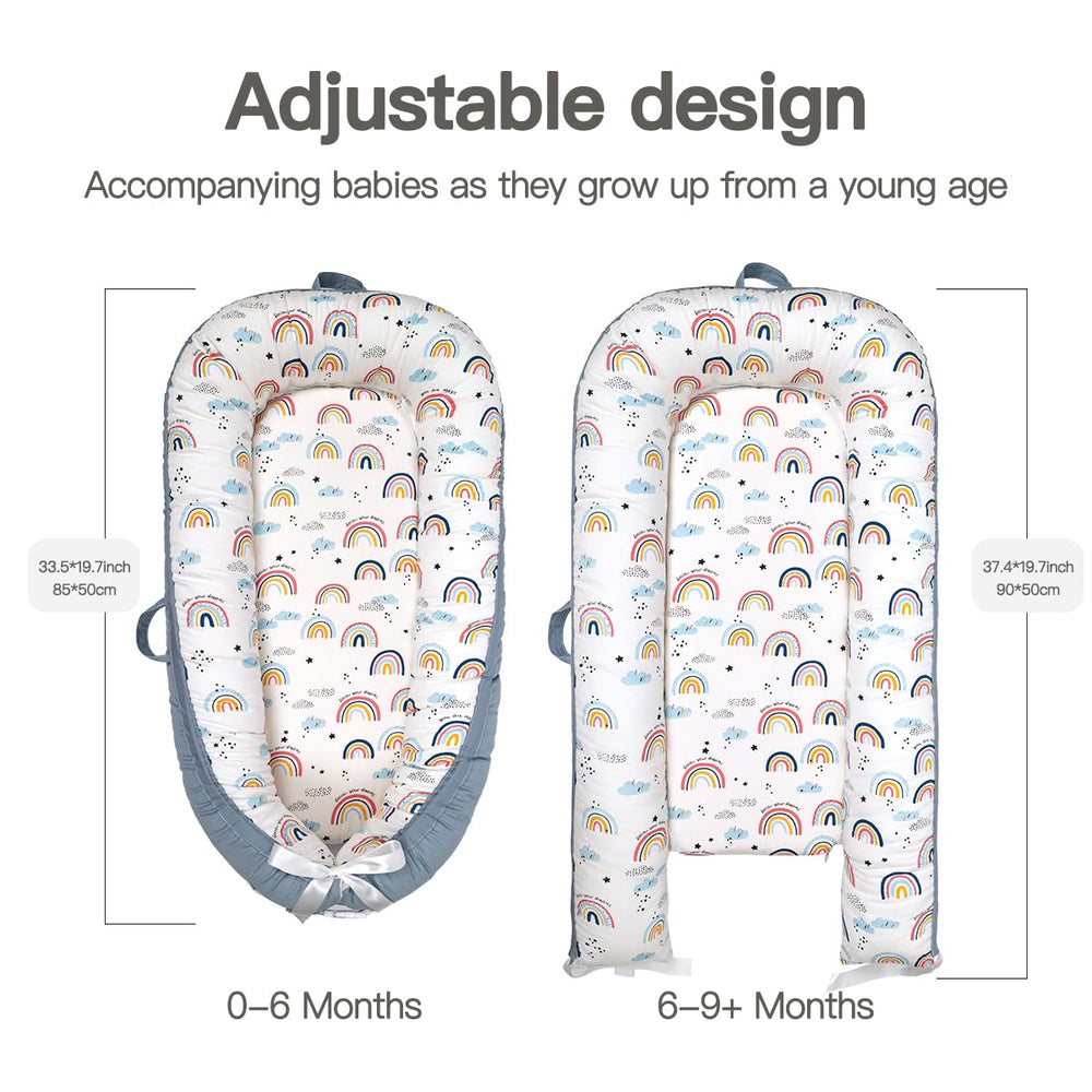 Bubbyhuts Baby Lounger double-sided design offers two looks for variety.