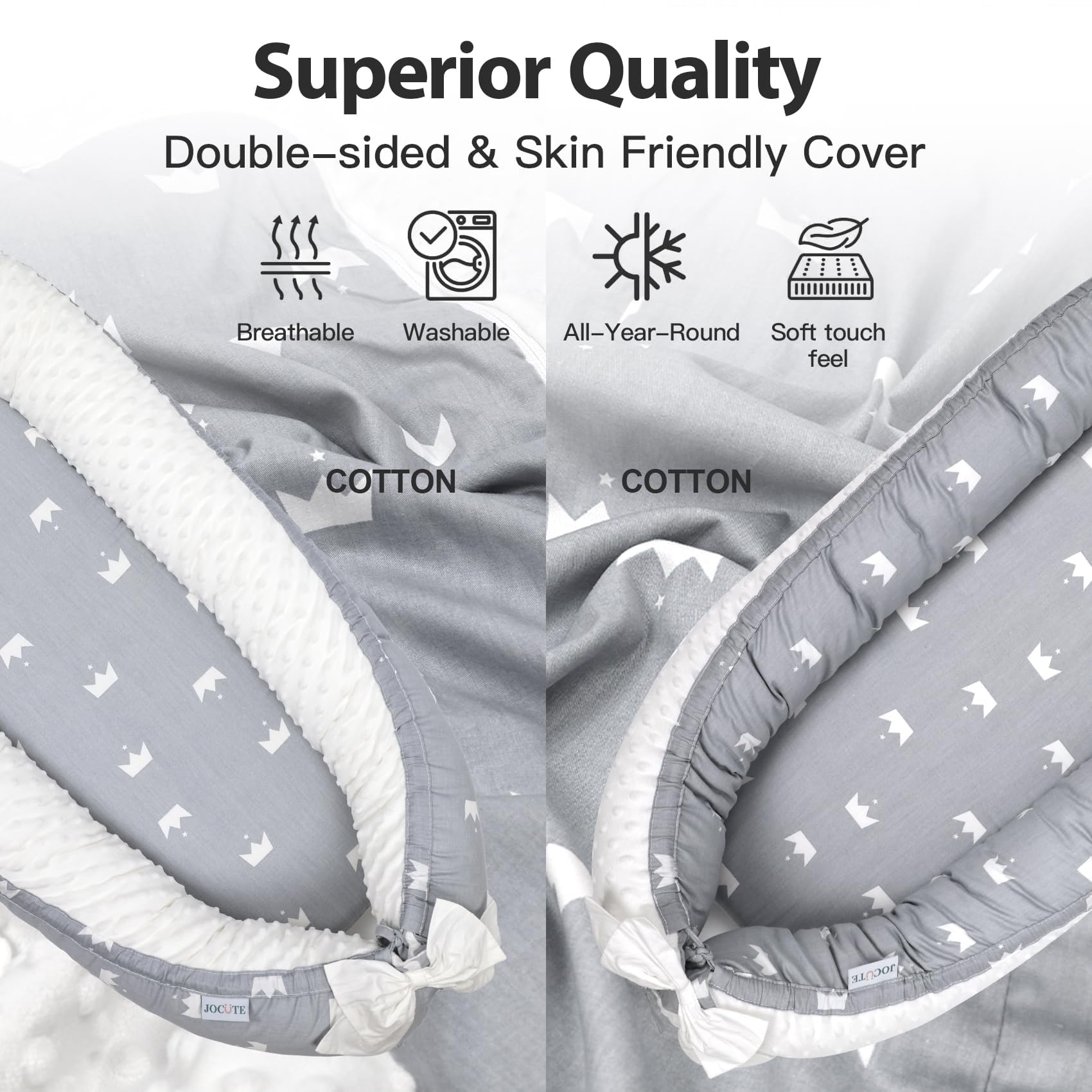 Bubbyhuts Baby Lounger Grey Crown in-use setup shows supervised lounging and tummy time readiness