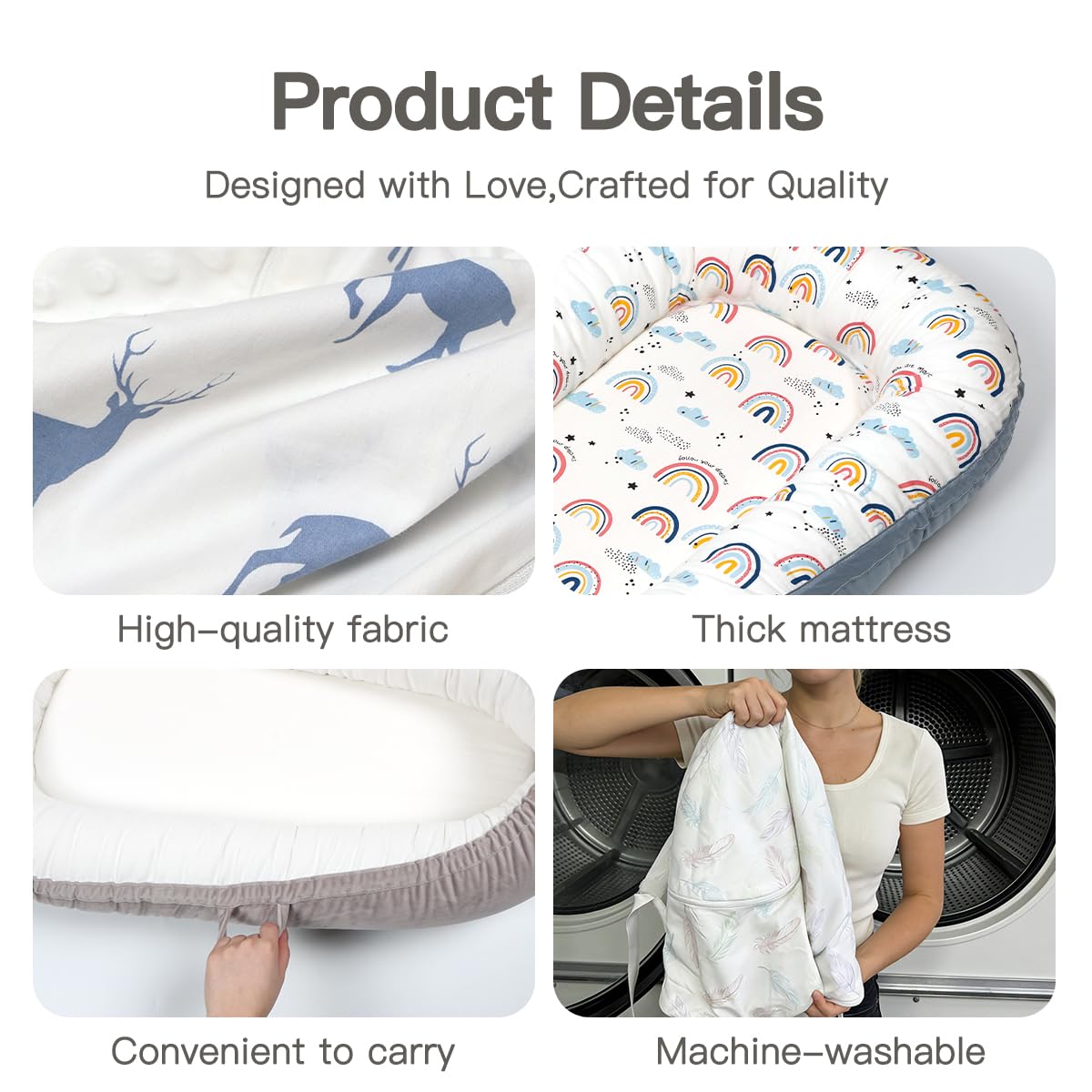 Bubbyhuts baby lounger portable with two handles for on-the-go use.
