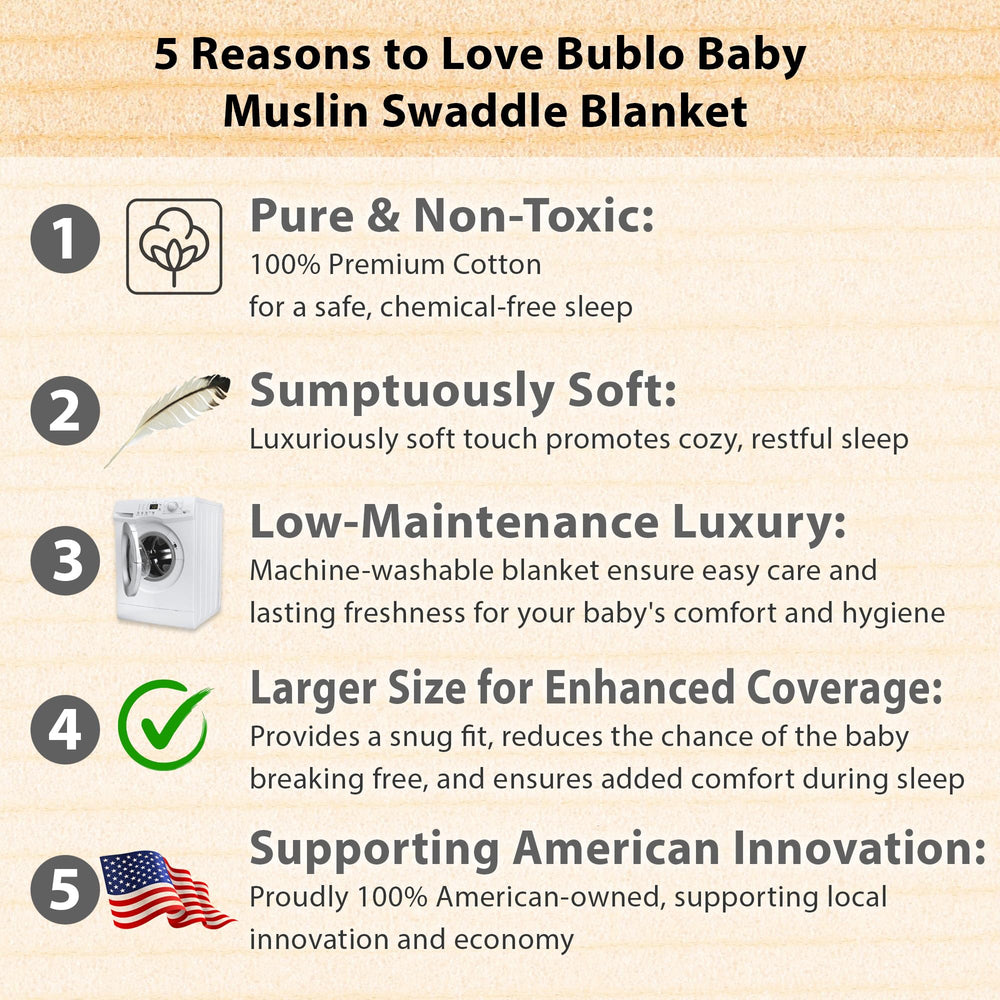 Bublo Baby 47x47-inch swaddle size demonstrating ample coverage for cozy swaddling and versatile use.