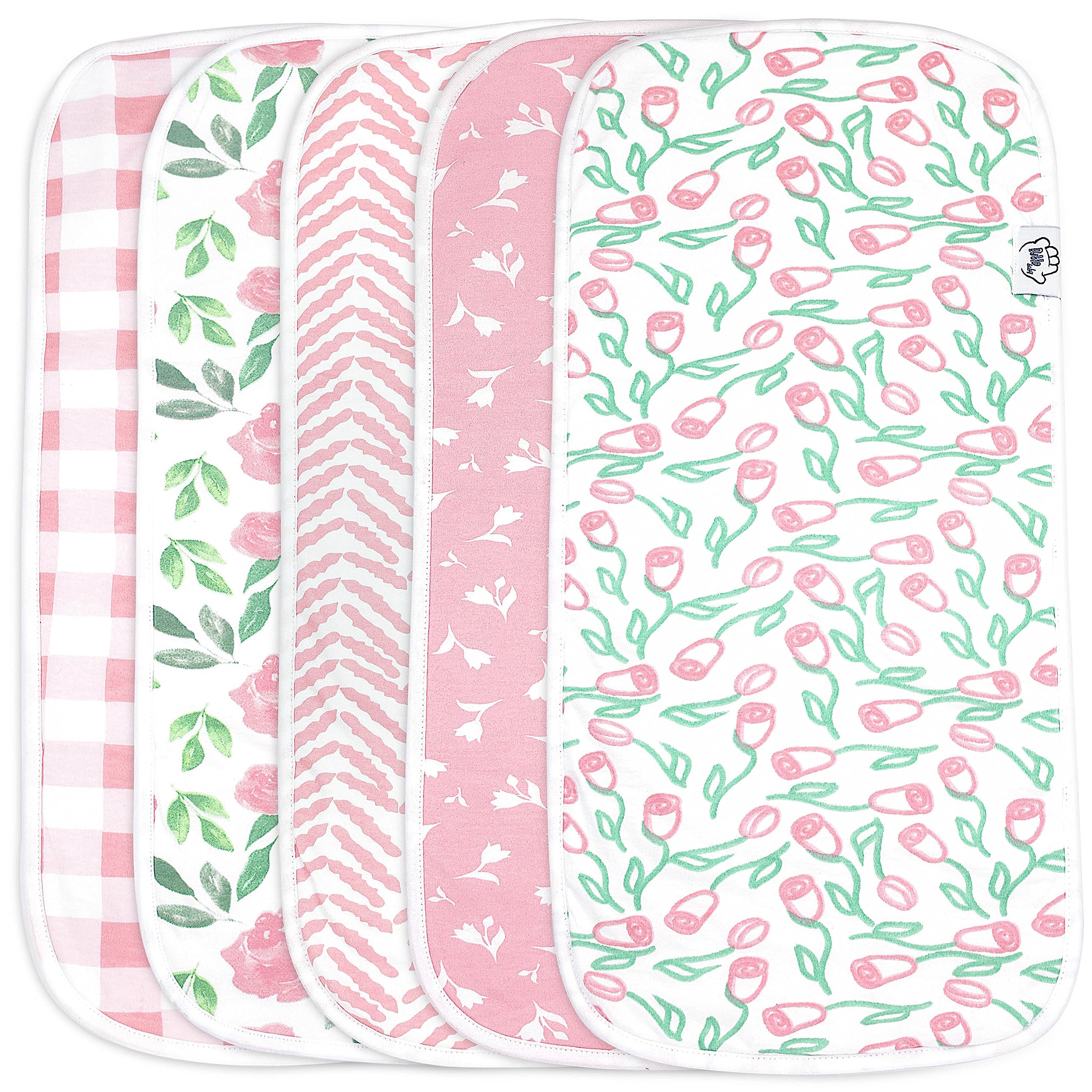 Bublo Baby burp cloths 5-pack folded, showing soft cotton top layer for gentle absorption.