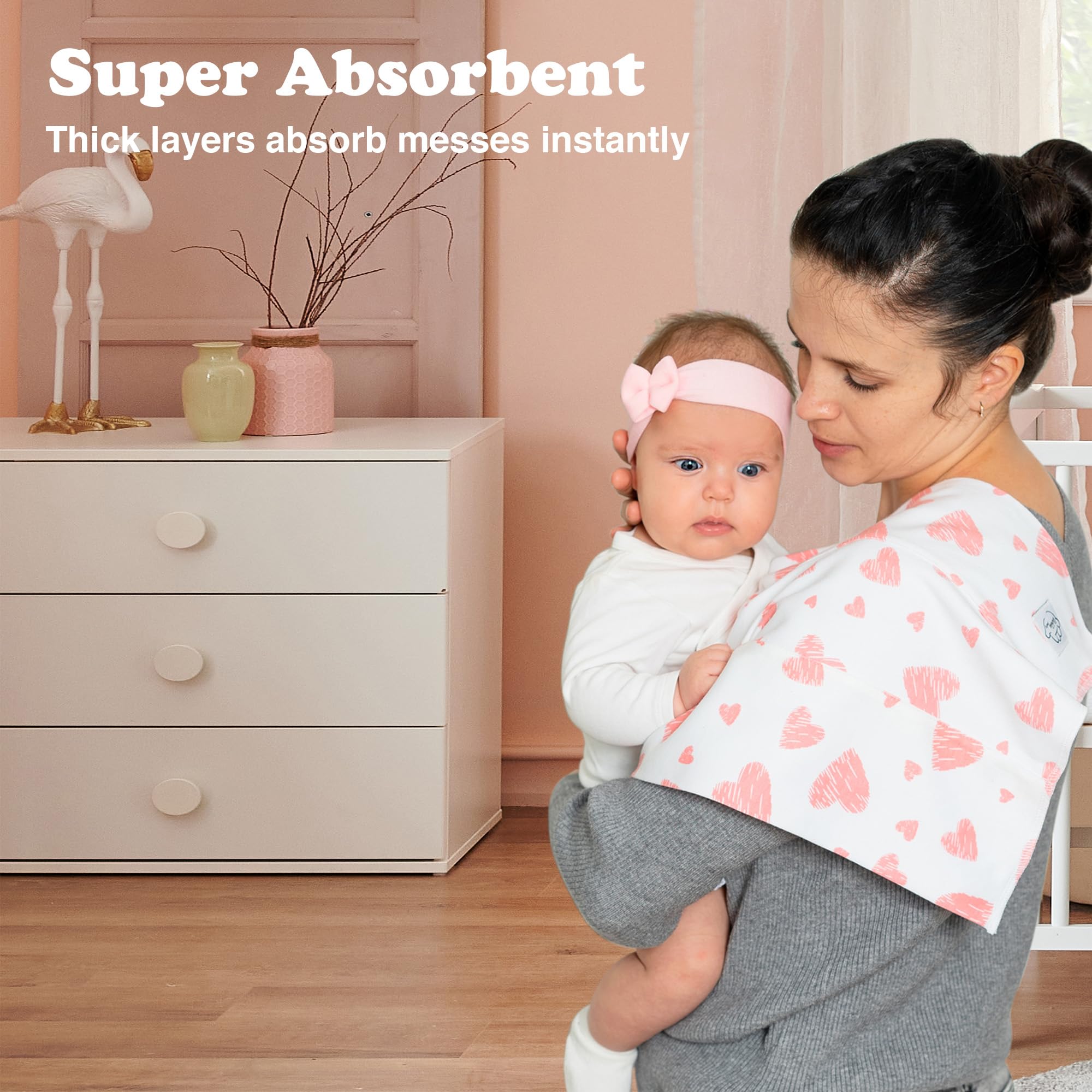 Bublo Baby double-layer 100percent cotton burp cloths for durability.