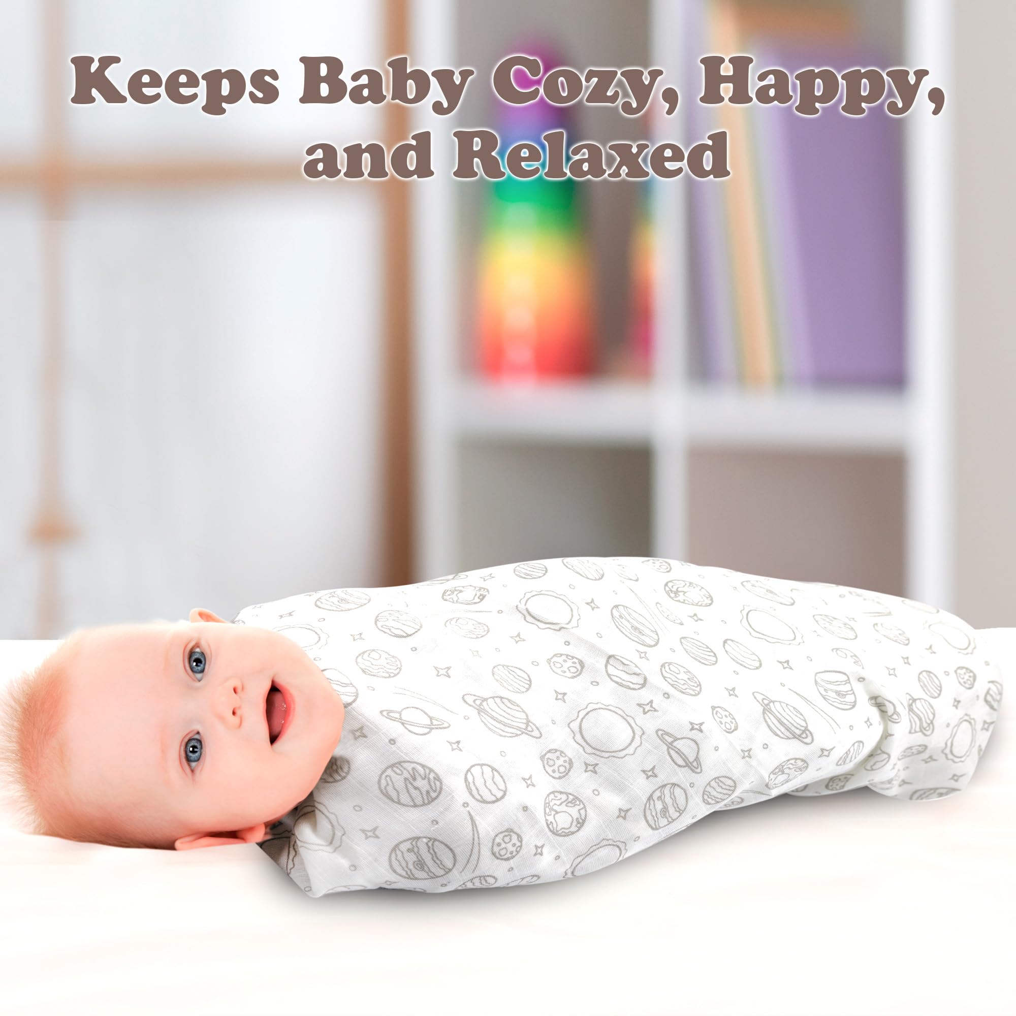 Bublo Baby grey unisex prints on swaddle blankets suitable for boys or girls and nursery decor.